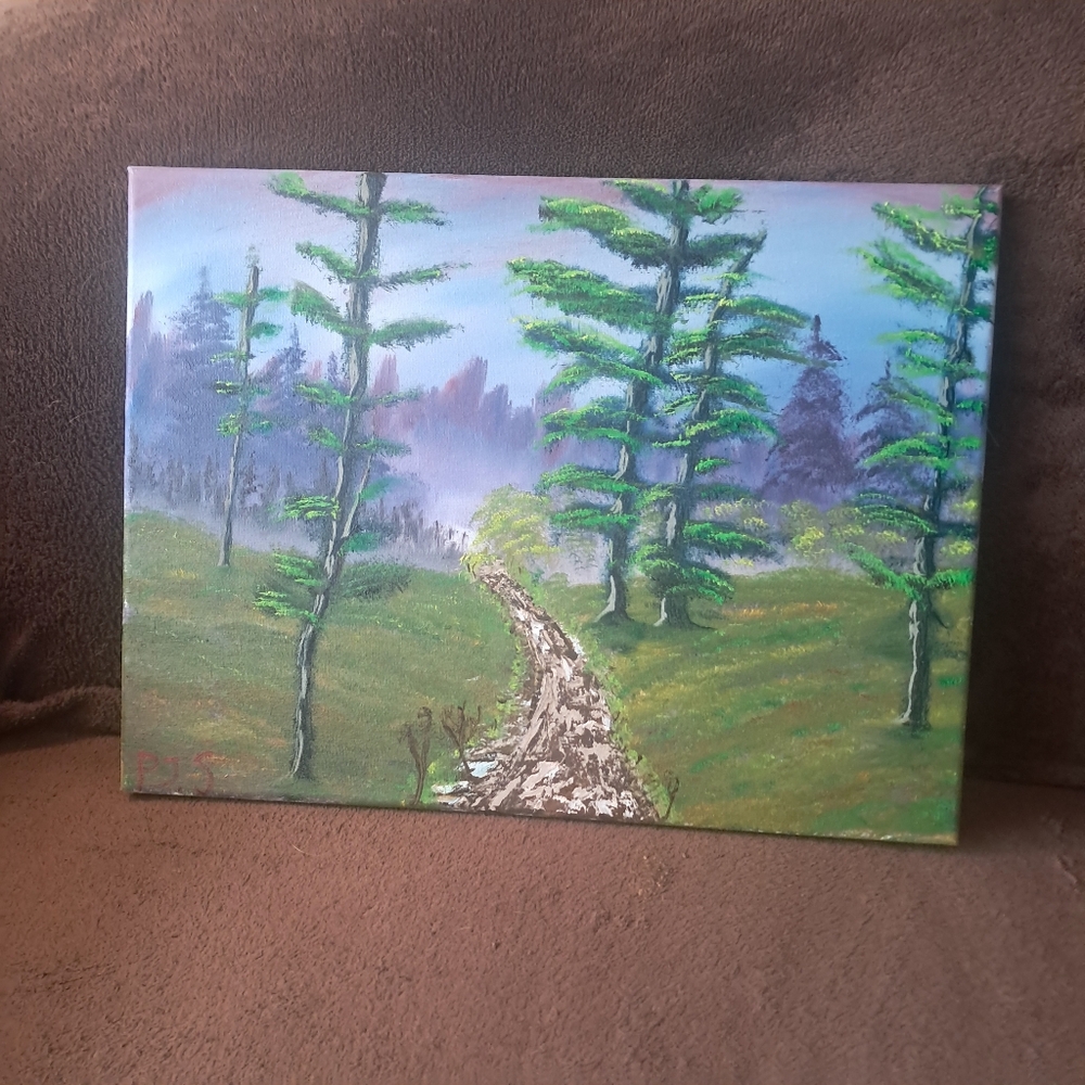Bob Ross Inspired Landscape Oil Paint Hand Painted Canvas